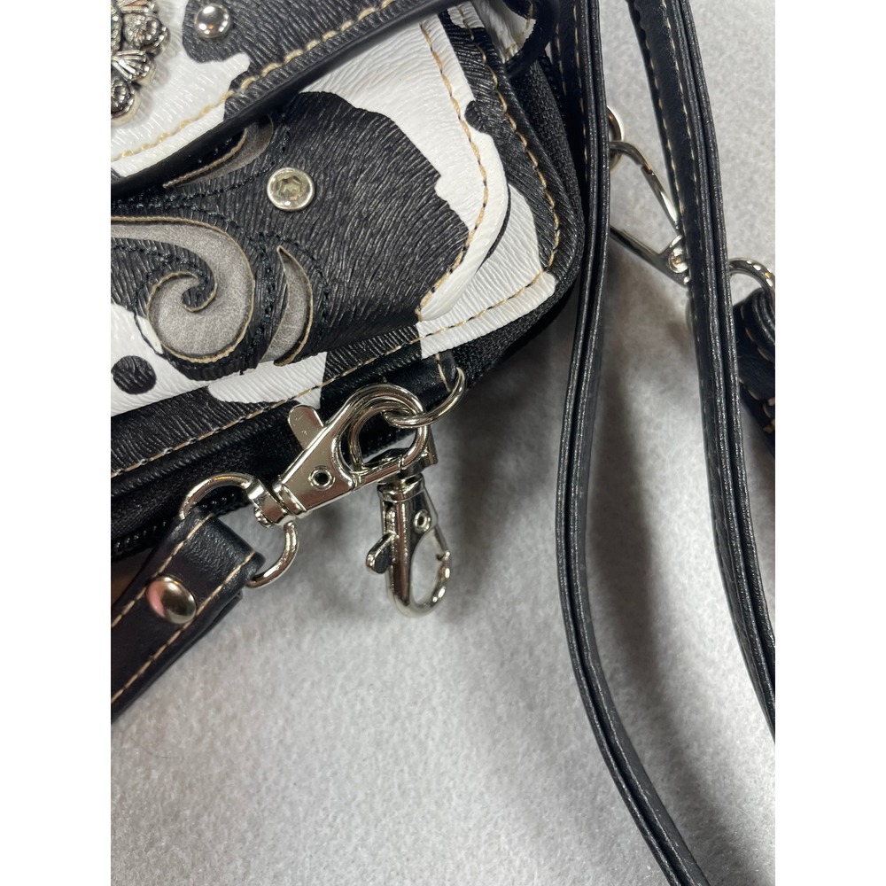 Western Cow Print Crossbody Phone Wallet Turquoise Studded Wristlet Bag - Picture 5 of 5